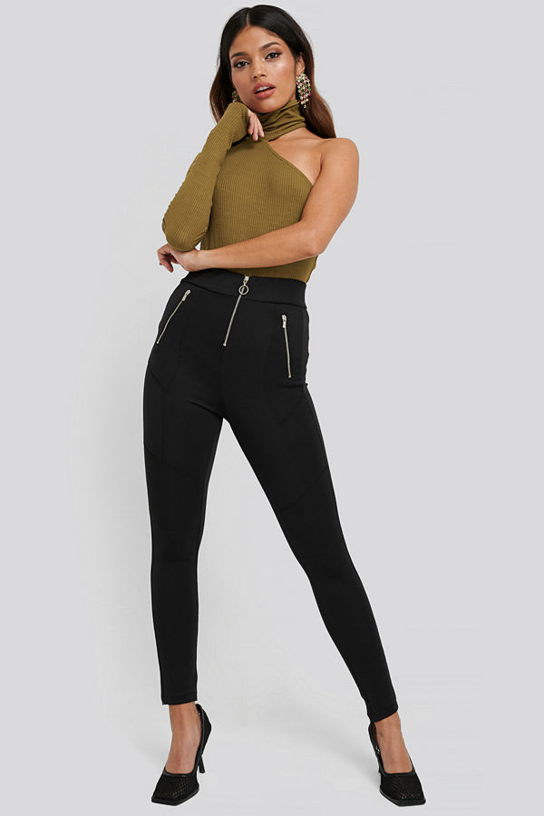 NA-KD Exposed Zipper Leggings svart