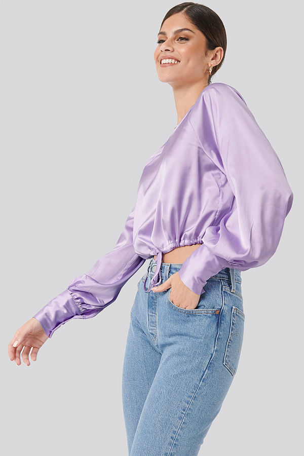 NA-KD Party Drawstring Detail Satin Blouse lila
