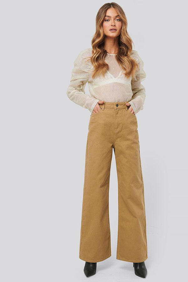 NA-KD Trend Wide Leg High Waisted Jeans beige