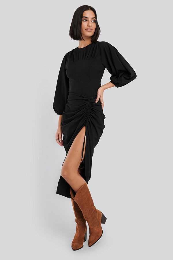 NA-KD Party Gathered Side Split Midi Skirt svart
