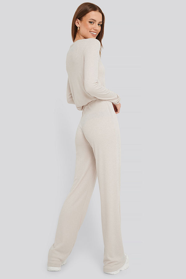 NA-KD Basic vita byxor Soft Ribbed Wide Basic Pants vit