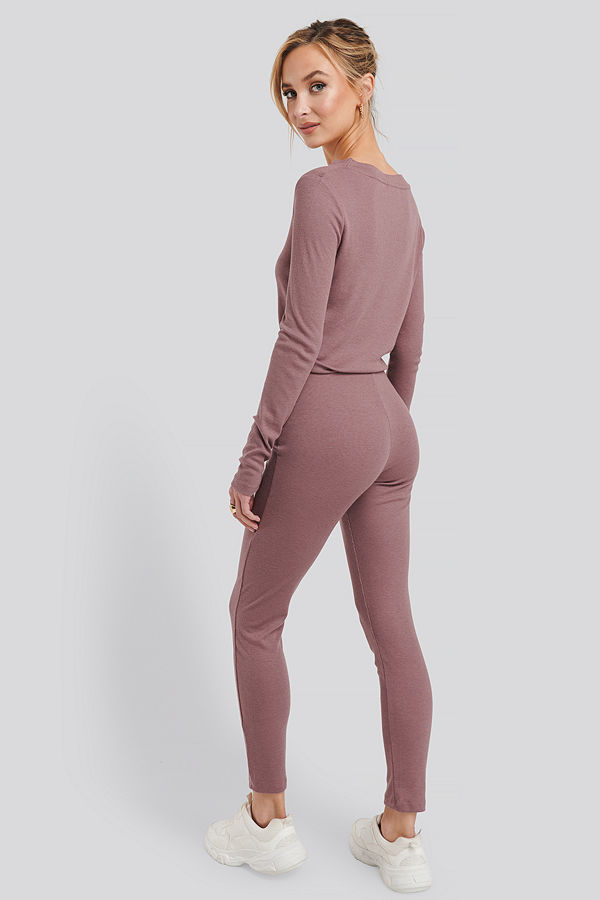NA-KD Basic Mjuka Ribbade Tights Med Hög Midja lila
