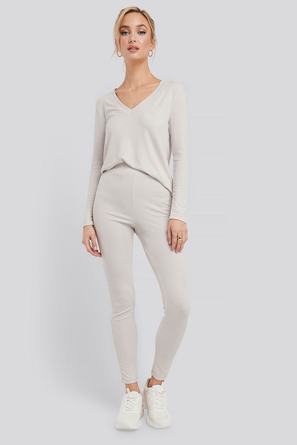 NA-KD Basic Soft Ribbed Highwaist Tights beige