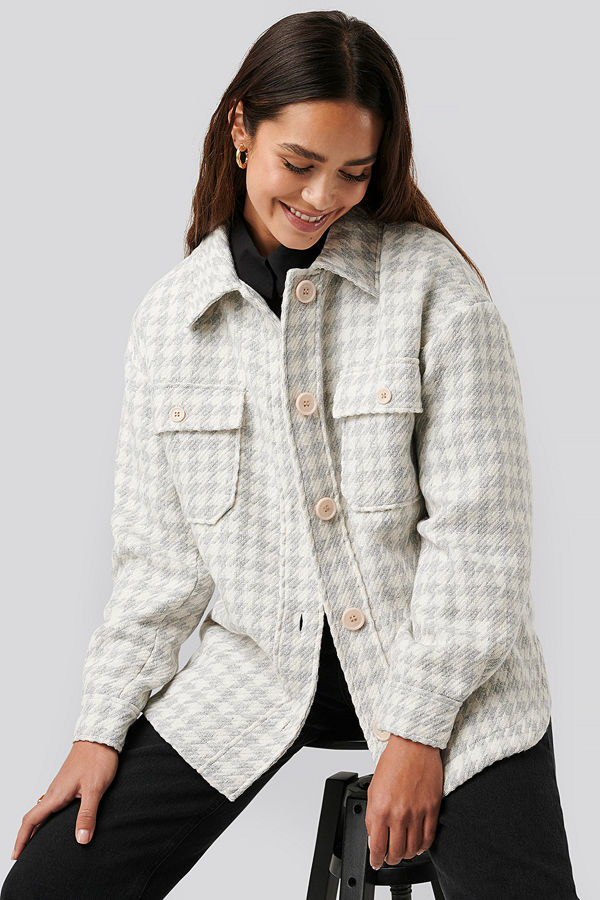 NA-KD Trend Wool Blend Dogtooth Jacket grå