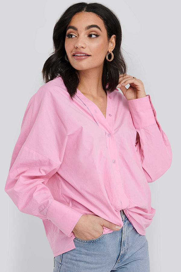 NA-KD Classic Front Knot Shirt rosa