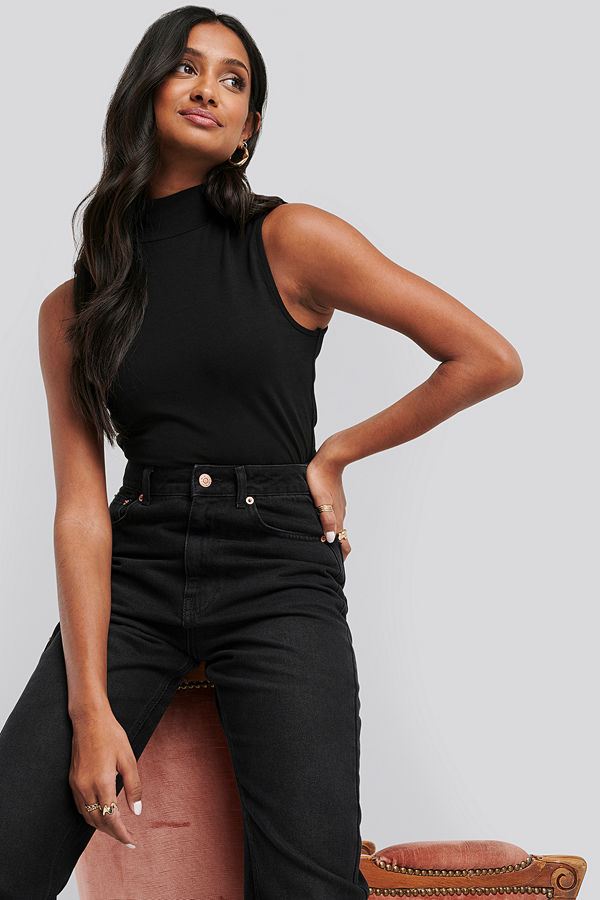 NA-KD Basic Polo Neck Sleeveless Top svart