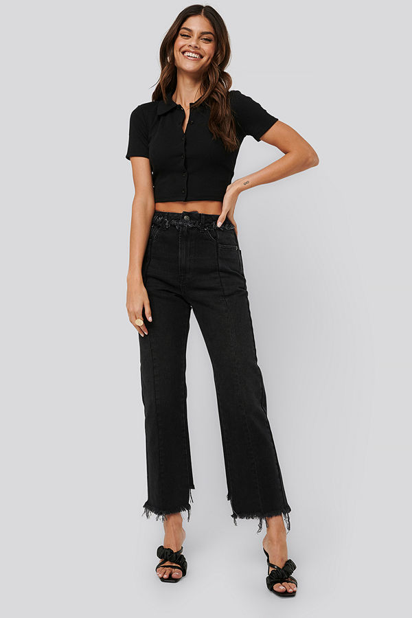 NA-KD Raw Edge Straight Jeans svart