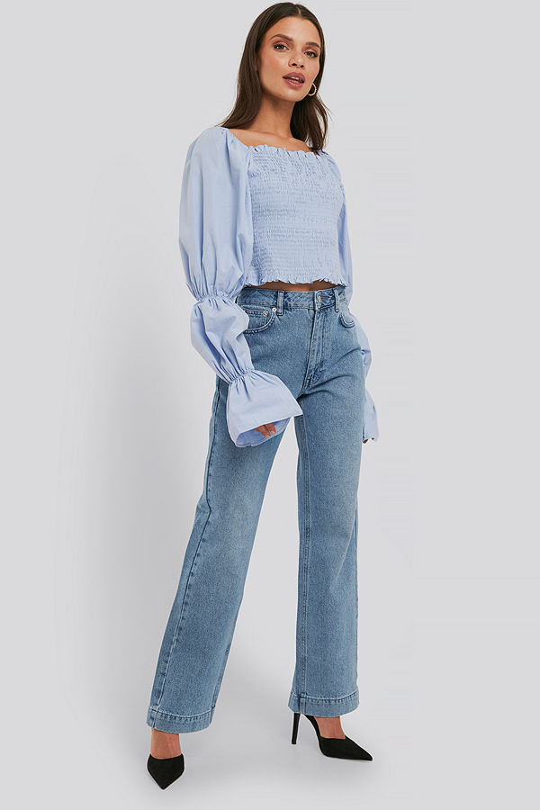 NA-KD Trend Mid Rise Straight Leg Jeans blå