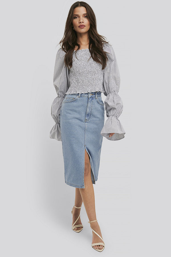 NA-KD Trend Front Split Midi Denim Skirt blå