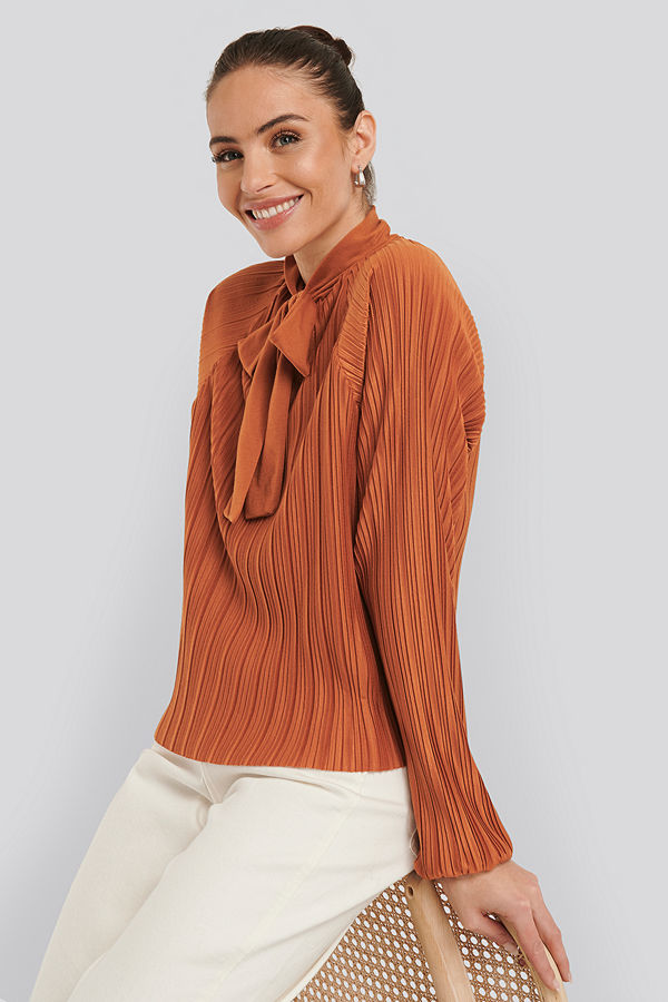 NA-KD Jersey Plisse Boho Blouse orange