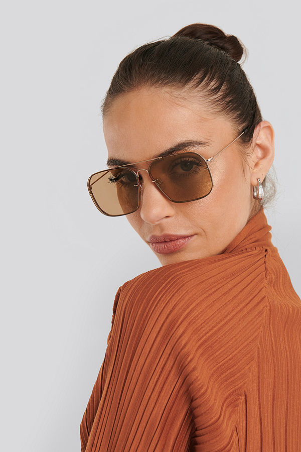 NA-KD Accessories Squared Wire Frame Sunglasses brun