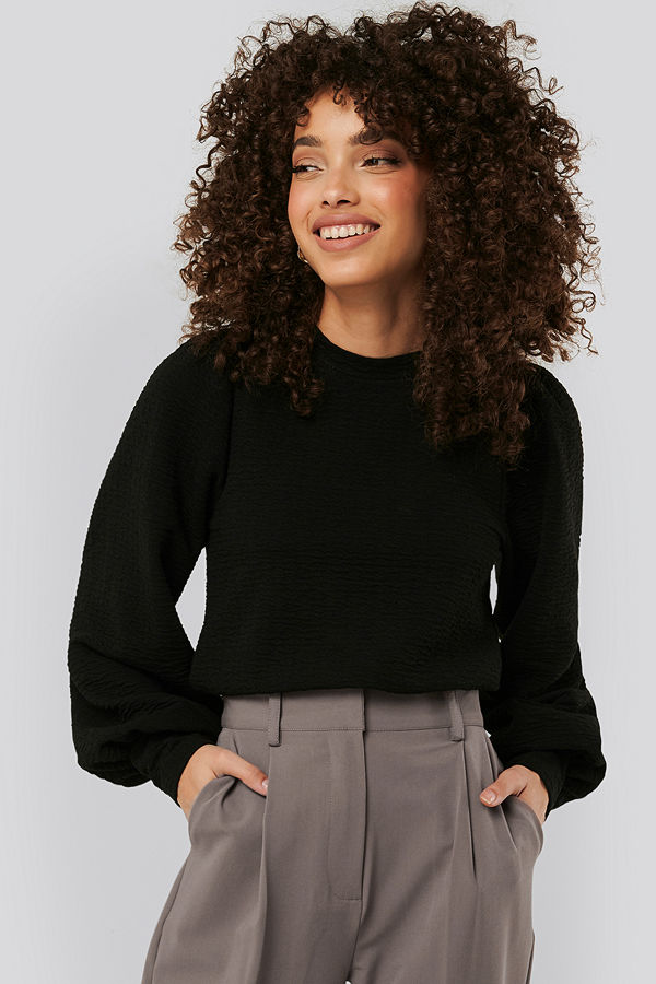 NA-KD Balloon Sleeve Structured Sweat svart