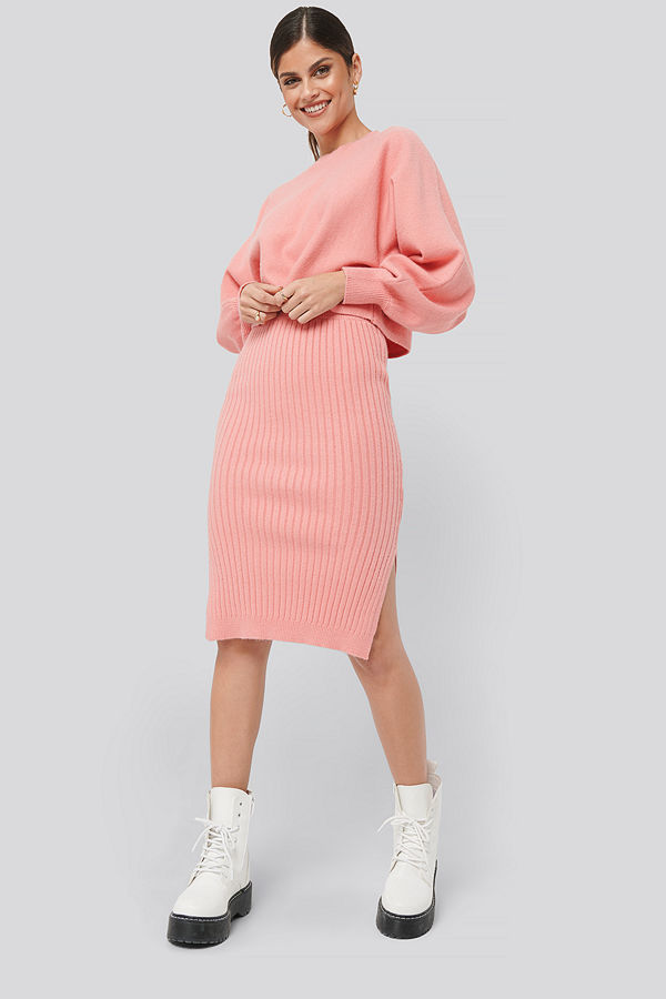 NA-KD Rib Knitted Skirt rosa