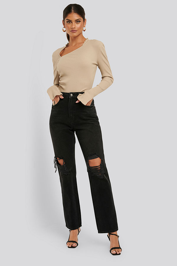 NA-KD Trend Distressed Straight Fit Jeans svart grå