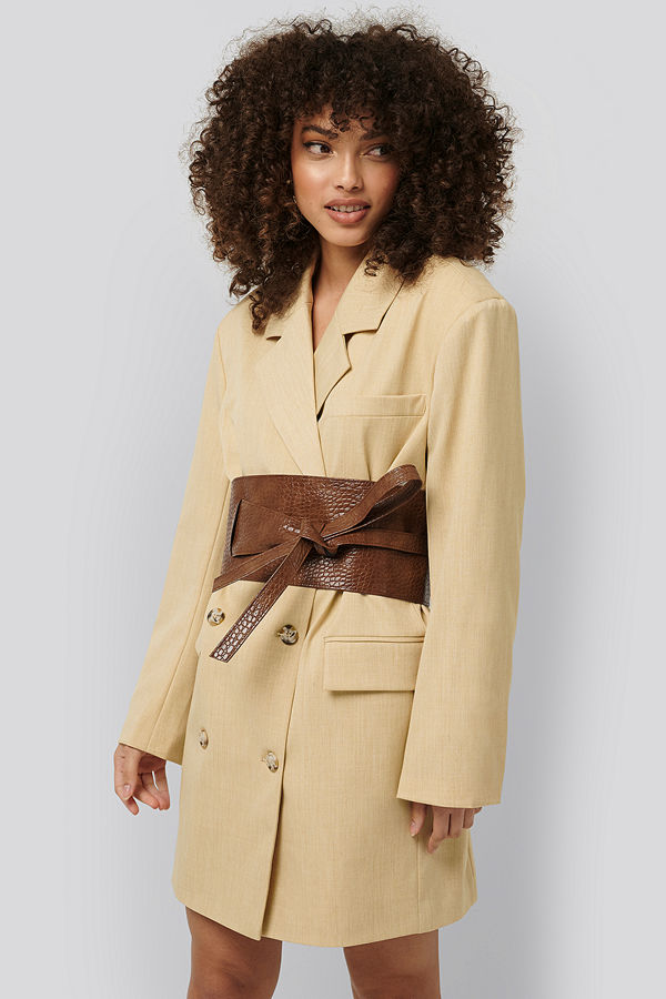NA-KD Accessories Layered Oversize Waist Belt brun