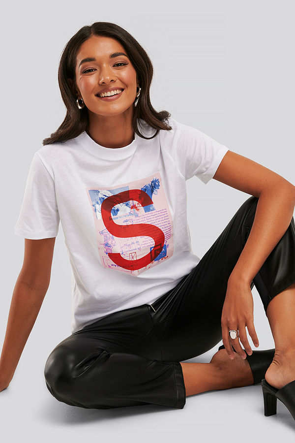 NA-KD T-Shirt Med Tryck vit
