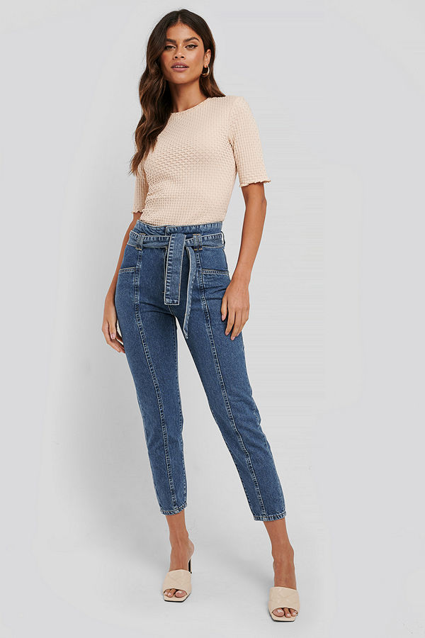 NA-KD Paper Waist Jeans blå