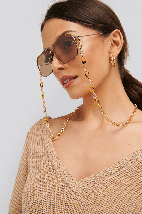 NA-KD Accessories Tortoise Sunglasses Chain guld