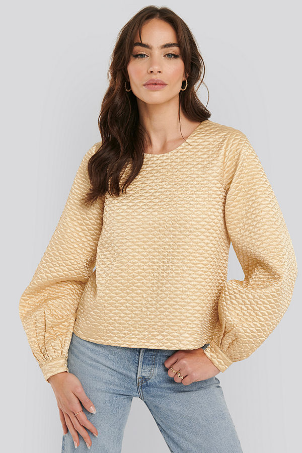 NA-KD Trend Quilted Balloon Sleeve Blouse beige