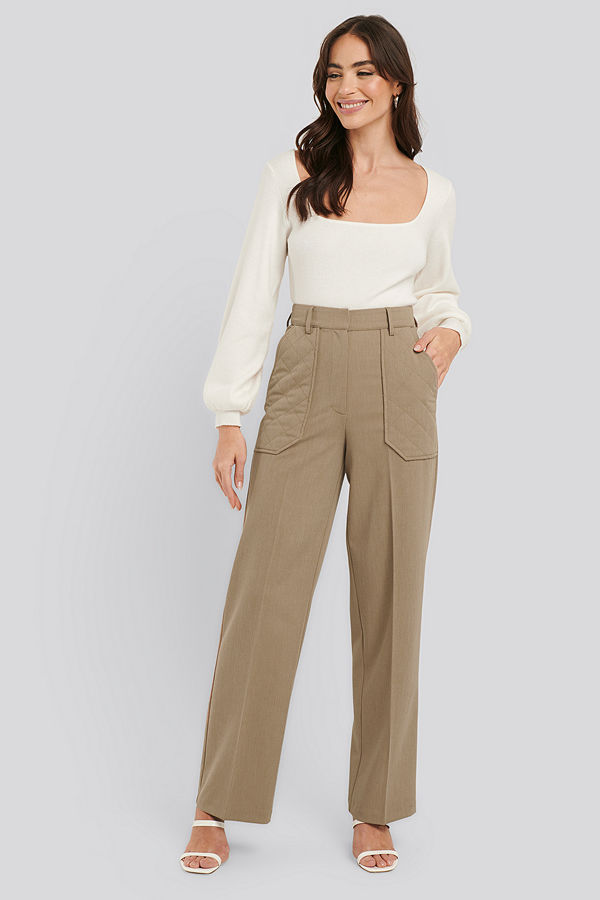 NA-KD Trend omönstrade byxor Quilted Pocket Suit Pants beige