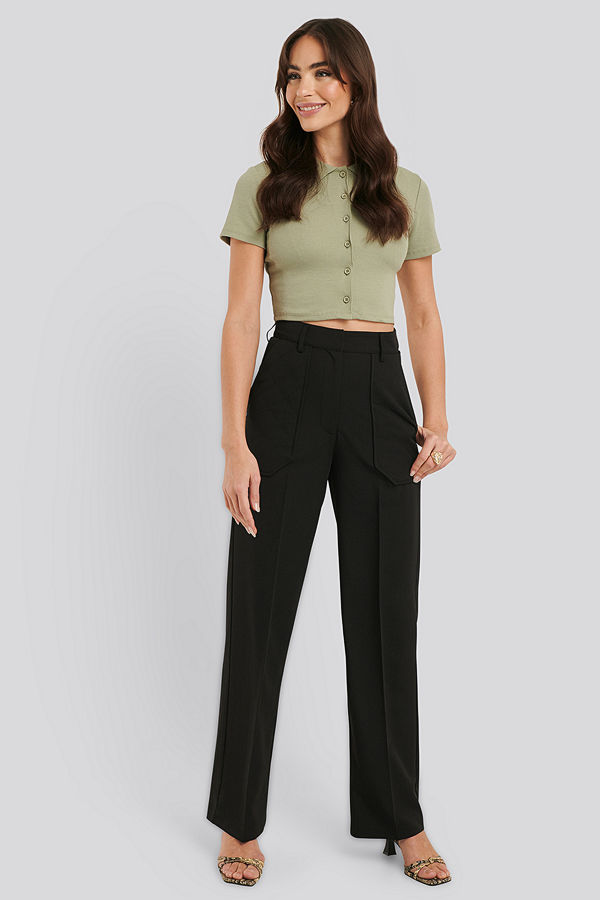 NA-KD Trend svarta byxor Quilted Pocket Suit Pants svart