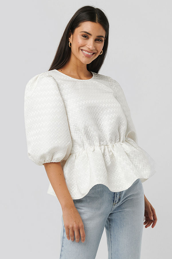 NA-KD Boho Structured Puff Blouse vit