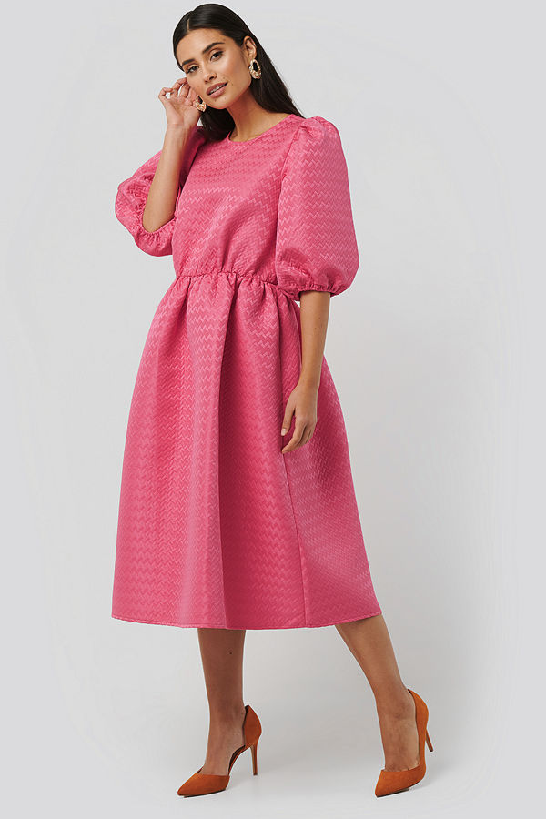 NA-KD Boho Structured Puff Dress rosa