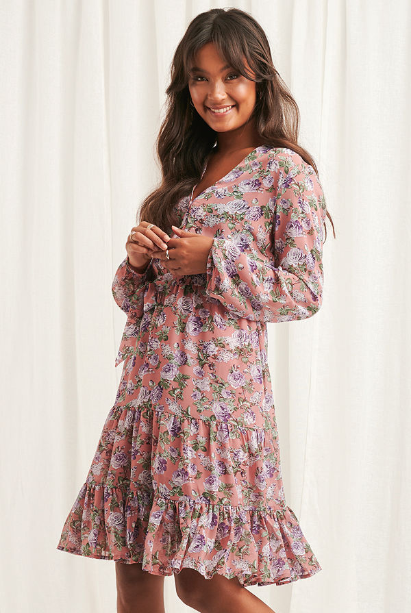 NA-KD Boho Self-Tie Printed Midi Dress multicolor
