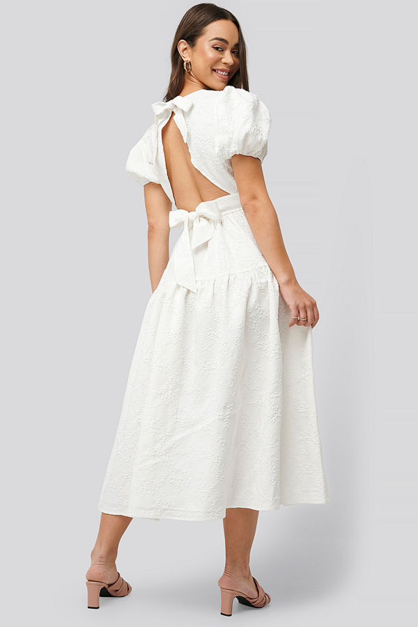 NA-KD Boho Tie Back Flower Structured Dress vit