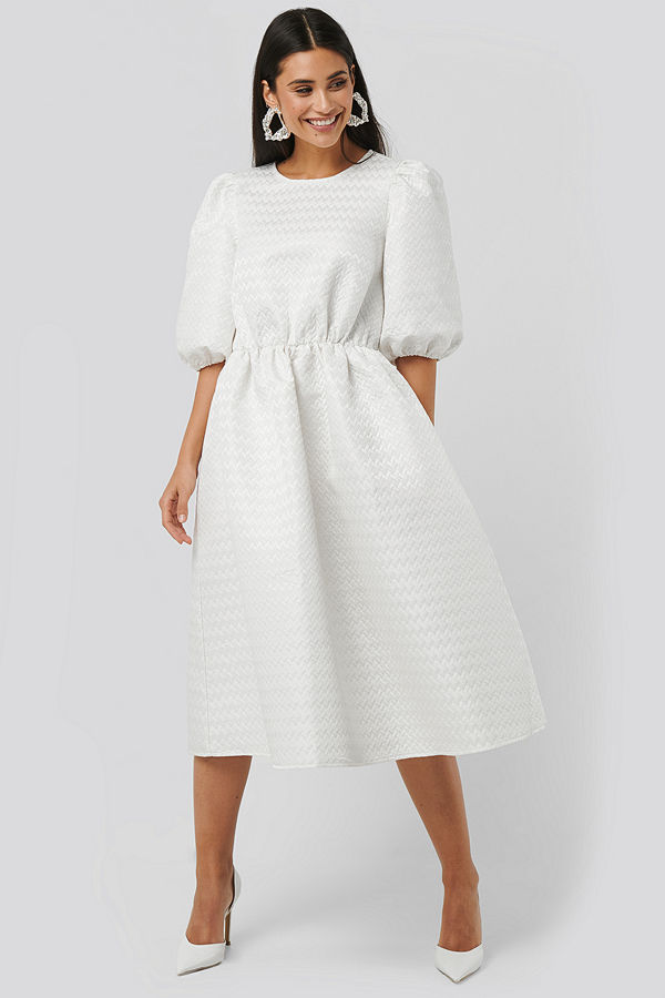 NA-KD Boho Structured Puff Dress vit