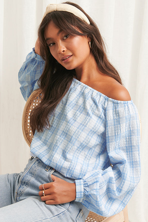 NA-KD Boho Off Shoulder Structure Check Blouse multicolor