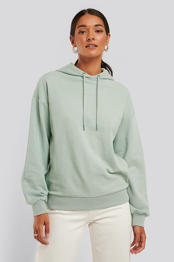 NA-KD Basic Hoodie Med Dragsko grön