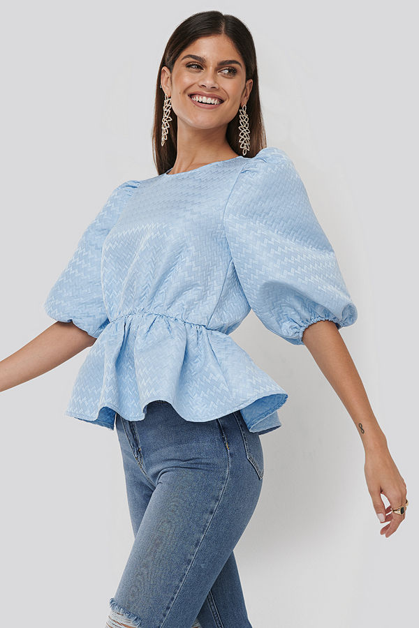 NA-KD Boho Structured Puff Blouse blå