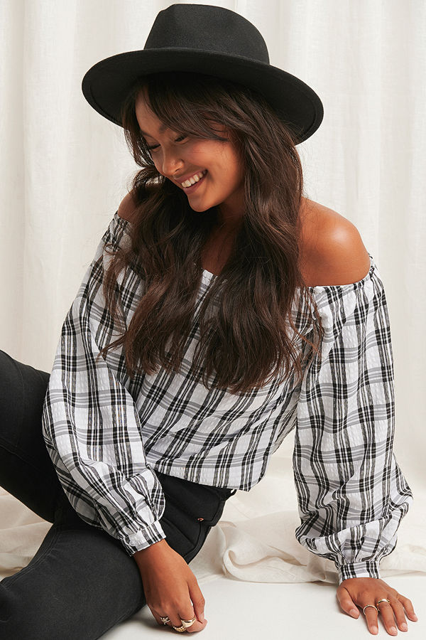 NA-KD Boho Off Shoulder Structure Check Blouse multicolor