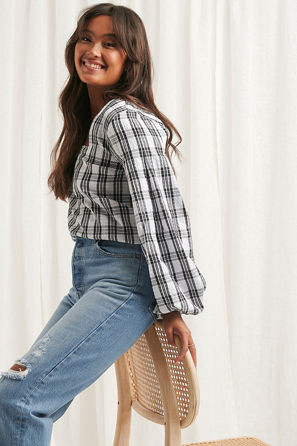 NA-KD Boho Structure Check Blouse multicolor