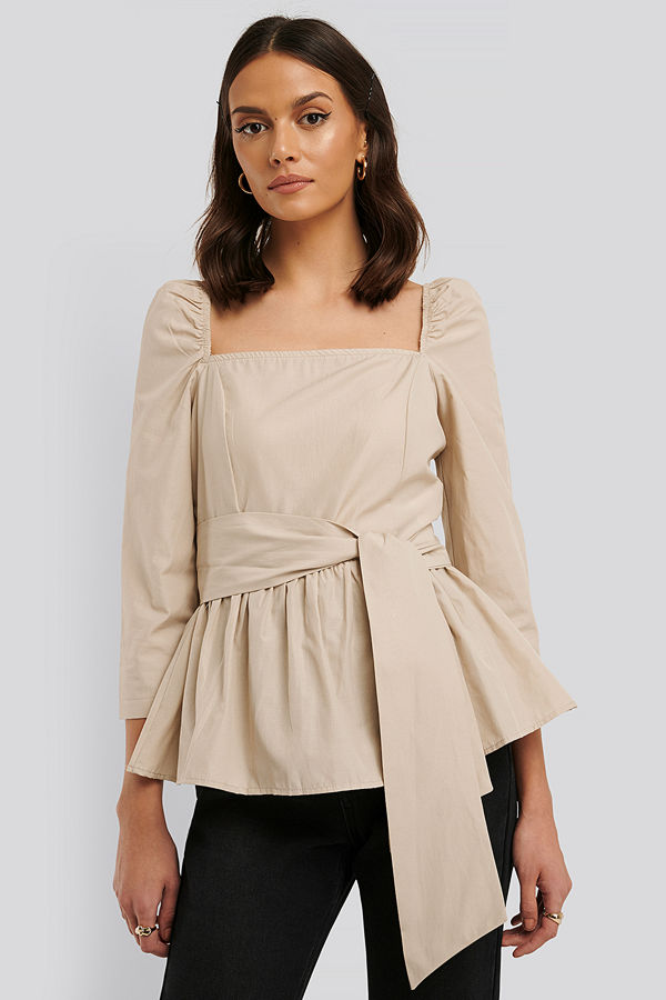 Trendyol Blus Med Knytning Fram beige