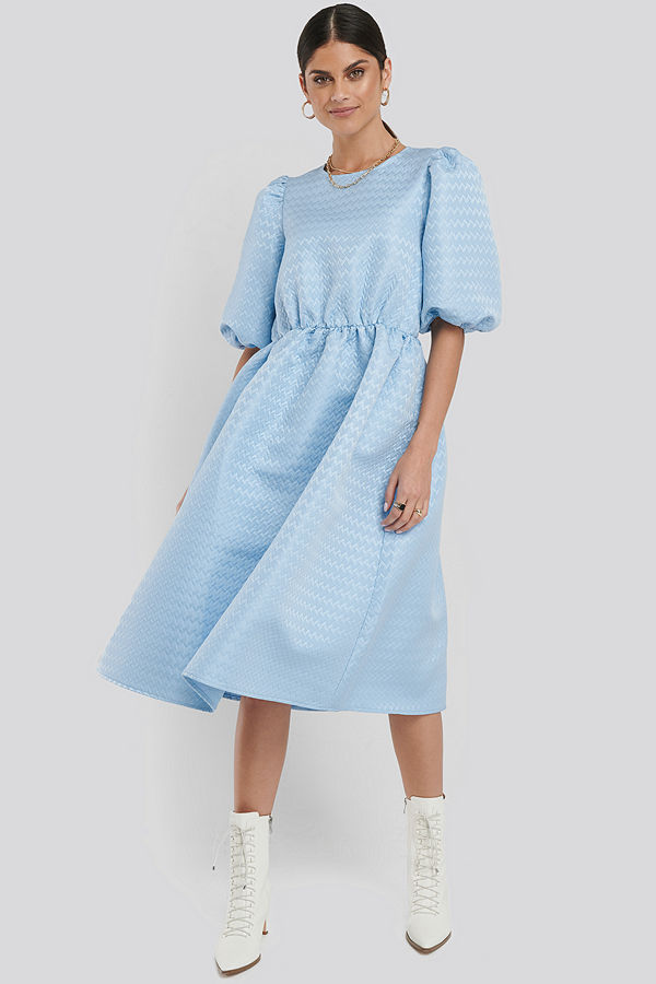 NA-KD Boho Structured Puff Dress blå