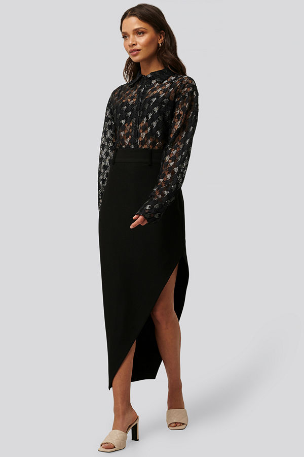 NA-KD Classic Maxi Tailored Asymmetric Skirt svart