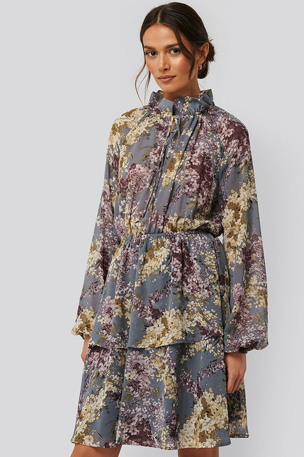 NA-KD Boho High Frill Neck Dress multicolor
