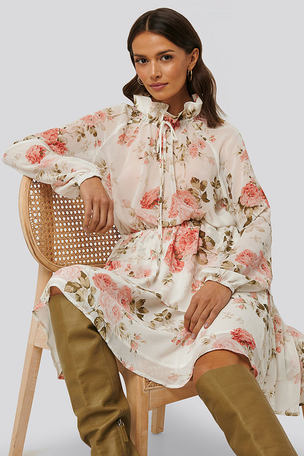NA-KD Boho High Frill Neck Dress multicolor