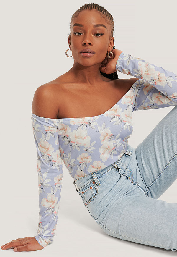 NA-KD Offshoulder-Topp I Jersey blå