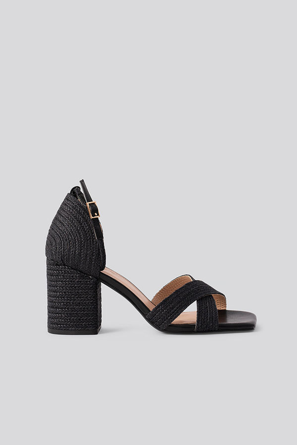NA-KD Shoes Braided Raffia Heels svart
