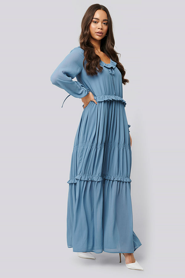NA-KD Boho Multi Frill Flowy Dress blå