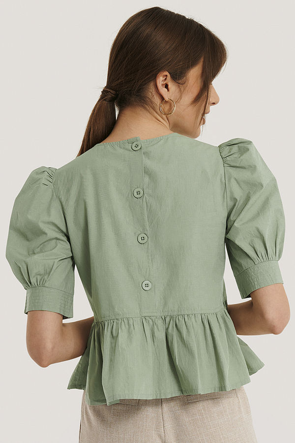NA-KD Boho Bomullsblus Med Puffärm grön