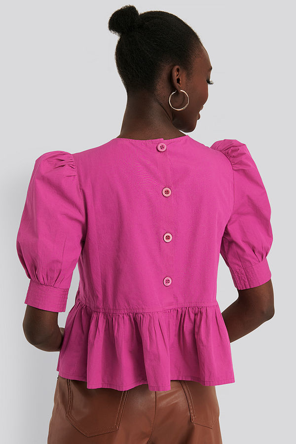 NA-KD Boho Bomullsblus Med Puffärm rosa