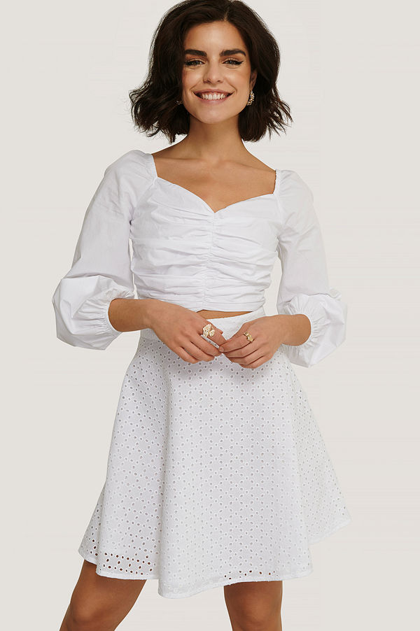 NA-KD Boho Broderad Skjorta I A-Form vit