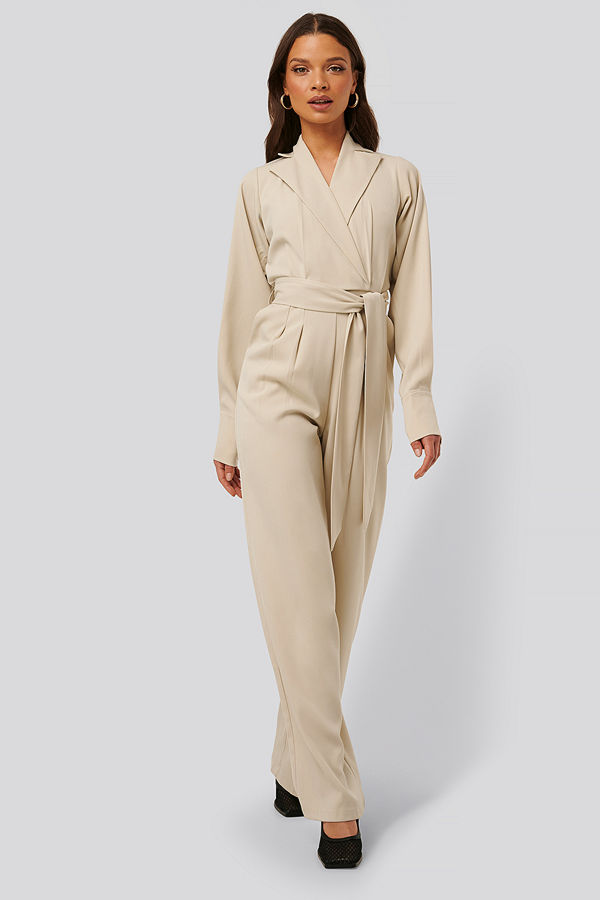 NA-KD Classic Jumpsuit Med Ballongärmar offvit