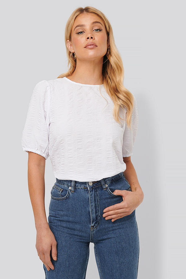 NA-KD Boho Kortärmad Blus Med Struktur vit