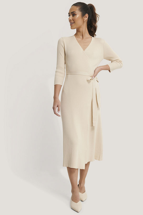 Mango Stickad Klänning beige