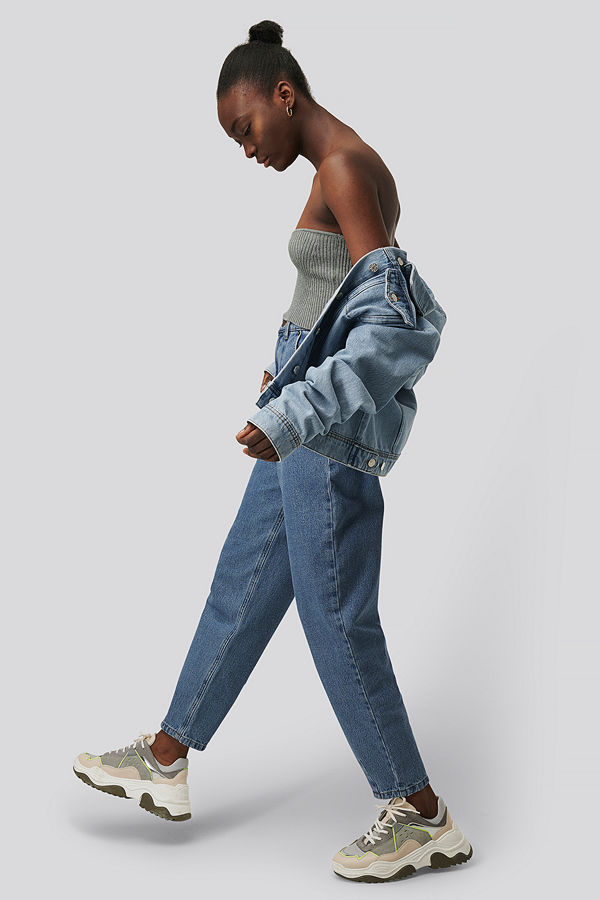 NA-KD Reborn Recycled Croppade Jeans Med Ballongben blå